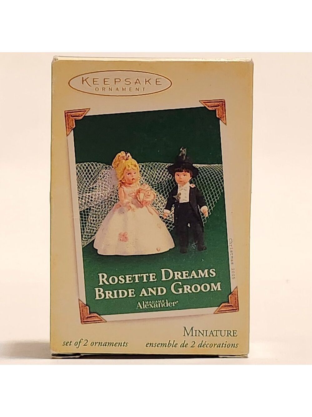 ADORABLE Hallmark Rosette Dreams Bride and Groom Miniature Ornaments 2005